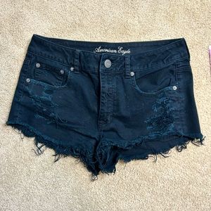 American Eagle High-waisted Distressed Black Denim Shorts Size 8